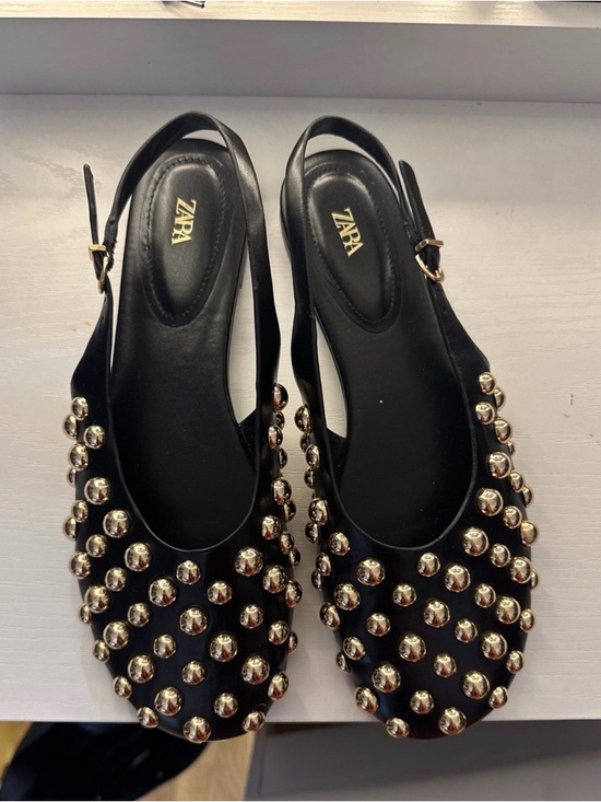 Zara Shoes - Zara Black Slingback Flats with Gold Stud Embellishments